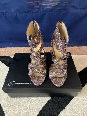 INC International Concepts Multicolor Glitter Strappy High Heel Sandals